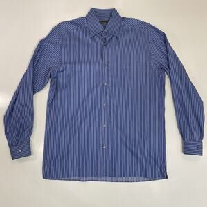 Ermenegildo Zegna Men’s Dress Shirt Sz Large Blue Stripe Italy Cotton EUC
